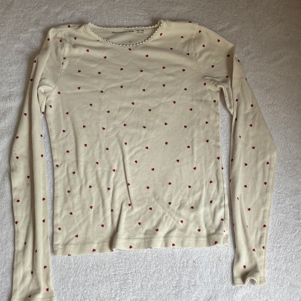 abercrombie kids Cream Top with Red Heart Accents